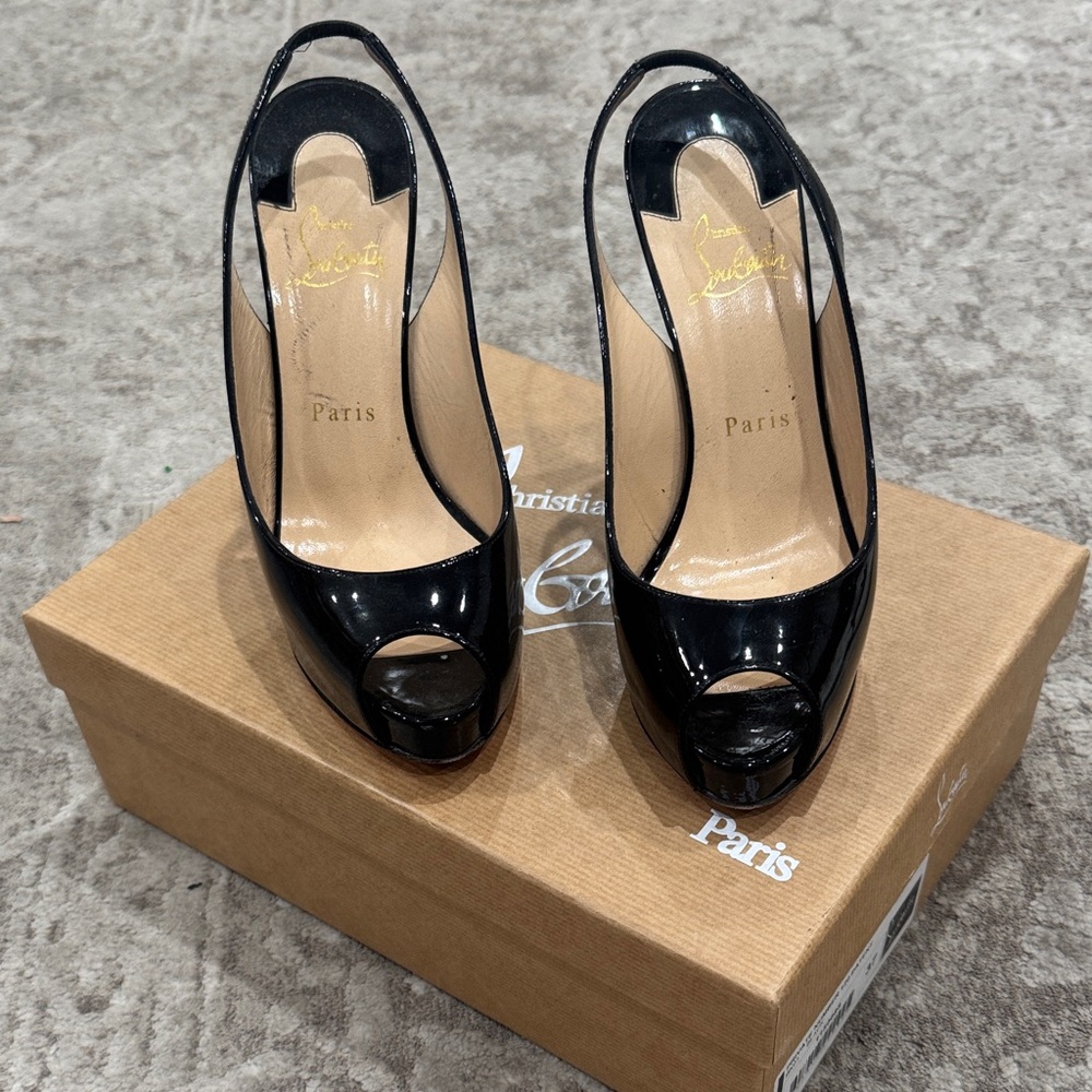 Christian Louboutin Glossy Black Peep Toe Heels